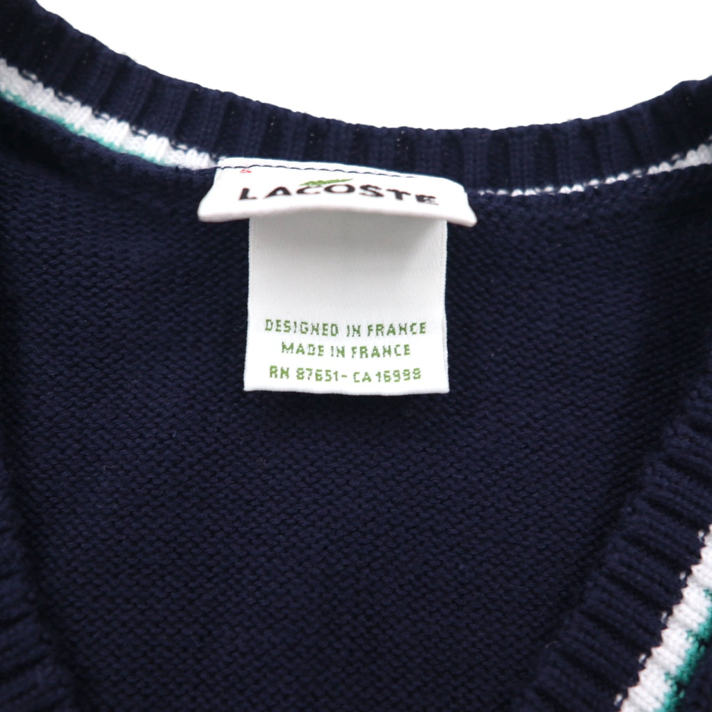 LACOSTE フランス製 チルデンニット Vネック ベスト L ネイビー ケーブル編み アイビー