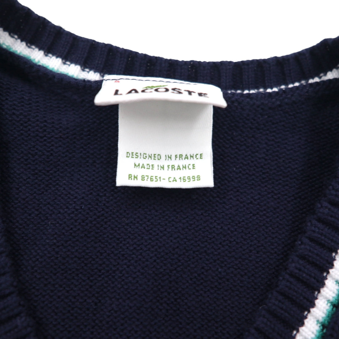 LACOSTE フランス製 チルデンニット Vネック ベスト L ネイビー ケーブル編み アイビー