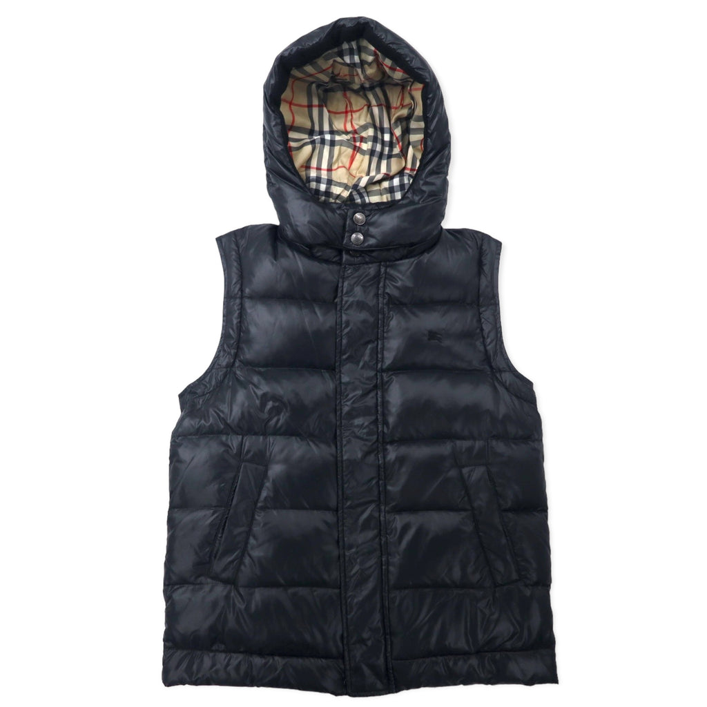 BURBERRY 2WAY Down Jacket Down Vest S Black Nylon Hood Detachable Sleeves Detachable One Point Logo Embroidery Lining Nova Check