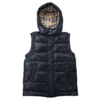 BURBERRY 2WAY Down Jacket Down Vest S Black Nylon Hood Detachable Sleeves Detachable One Point Logo Embroidery Lining Nova Check