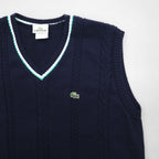 LACOSTE フランス製 チルデンニット Vネック ベスト L ネイビー ケーブル編み アイビー