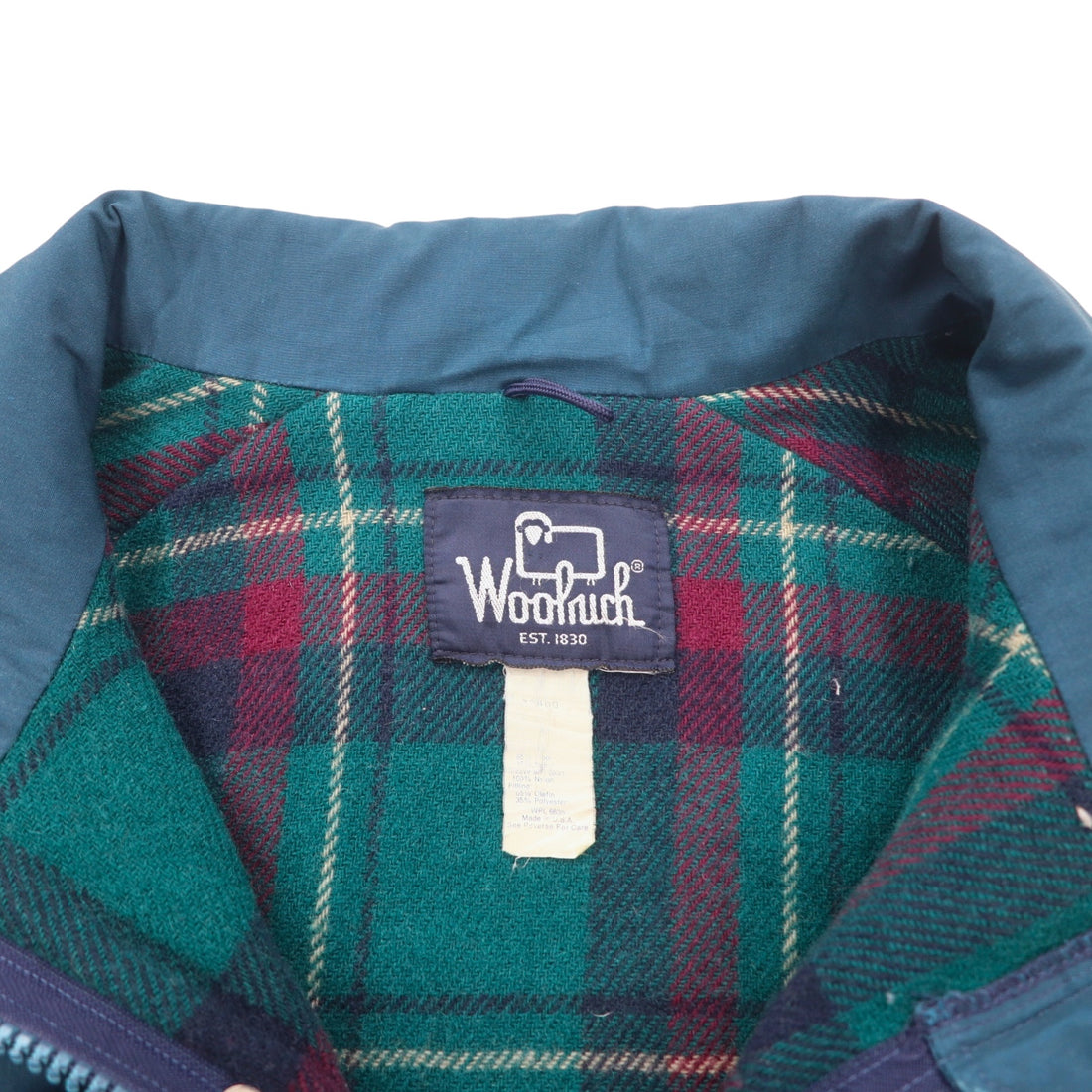 Woolrich 80s USA made insulation jacket L nylon blue double zip lining check padding drawcord