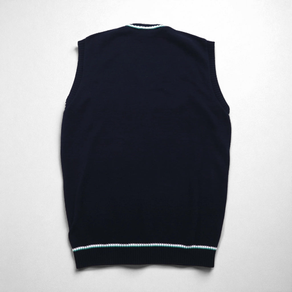 LACOSTE フランス製 チルデンニット Vネック ベスト L ネイビー ケーブル編み アイビー