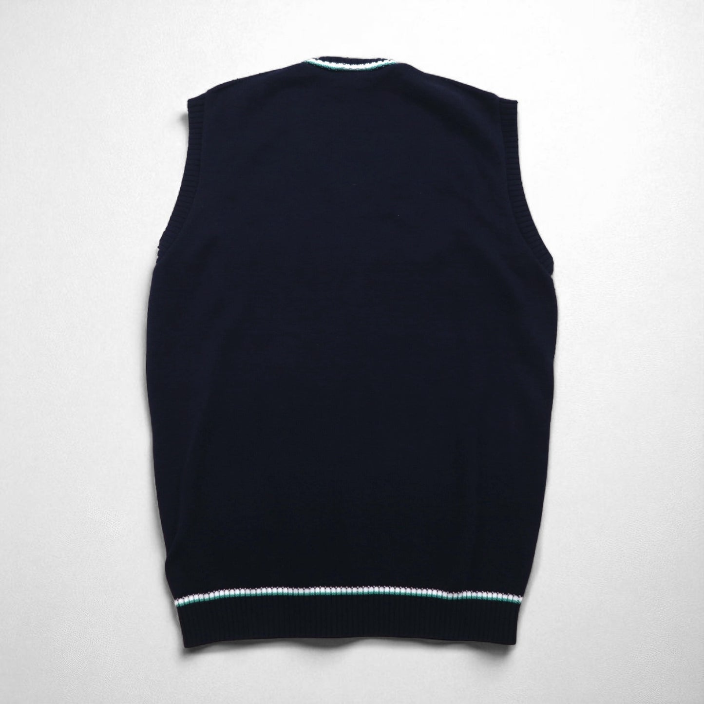 LACOSTE French-made Childen Knit V-Neck Vest, Size L, Navy, Cable Knit, Ivy