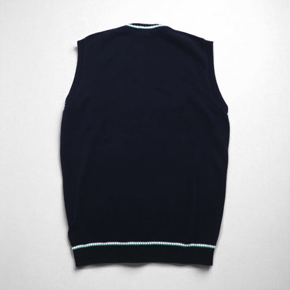 LACOSTE French-made Childen Knit V-Neck Vest, Size L, Navy, Cable Knit, Ivy