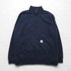 Carhartt Half-Zip Sweatshirt, Navy, Size XL, Loose Fit, Midweight, Front Pocket, Quarter-Zip Mock-Neck Sweatshirt (105294), US Brand, Embroidery