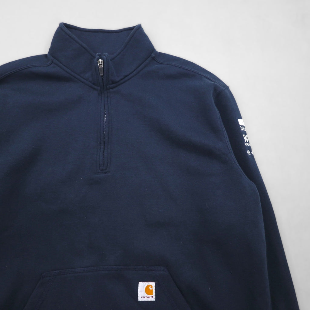 Carhartt Half-Zip Sweatshirt, Navy, Size XL, Loose Fit, Midweight, Front Pocket, Quarter-Zip Mock-Neck Sweatshirt (105294), US Brand, Embroidery