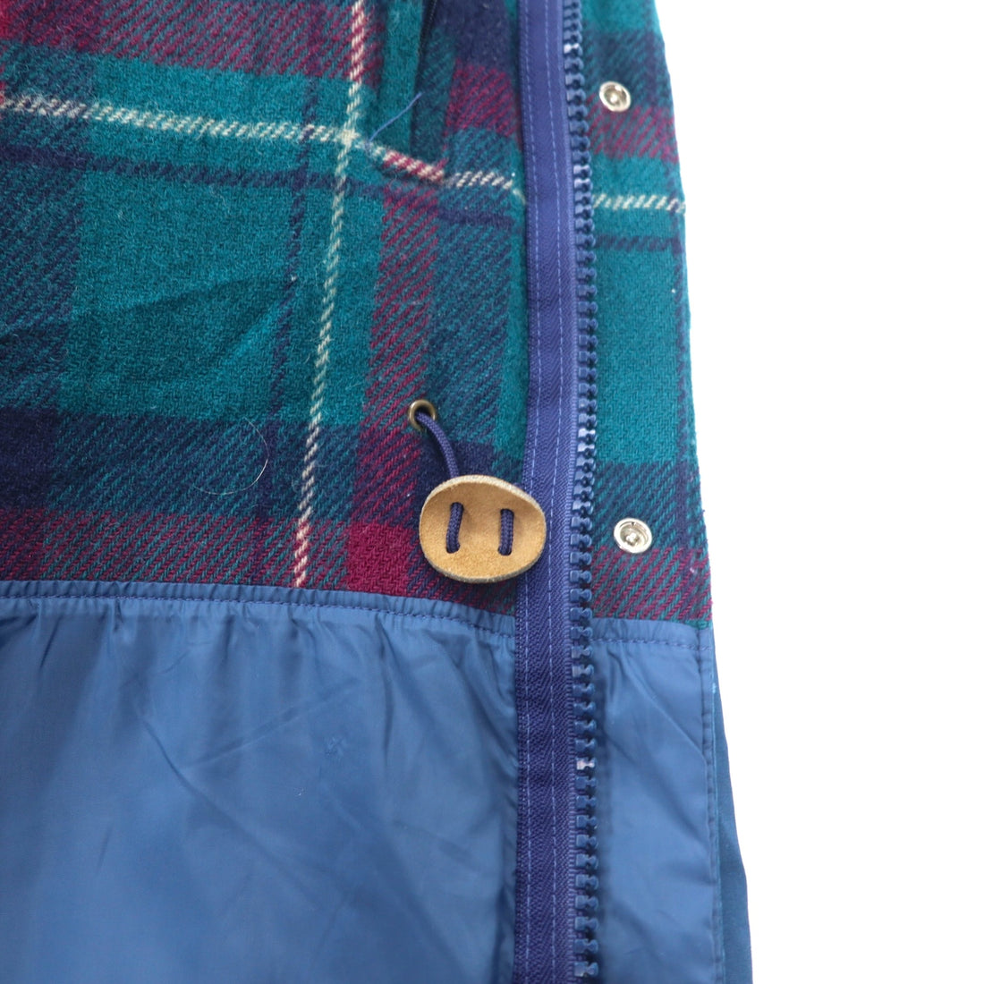 Woolrich 80s USA made insulation jacket L nylon blue double zip lining check padding drawcord