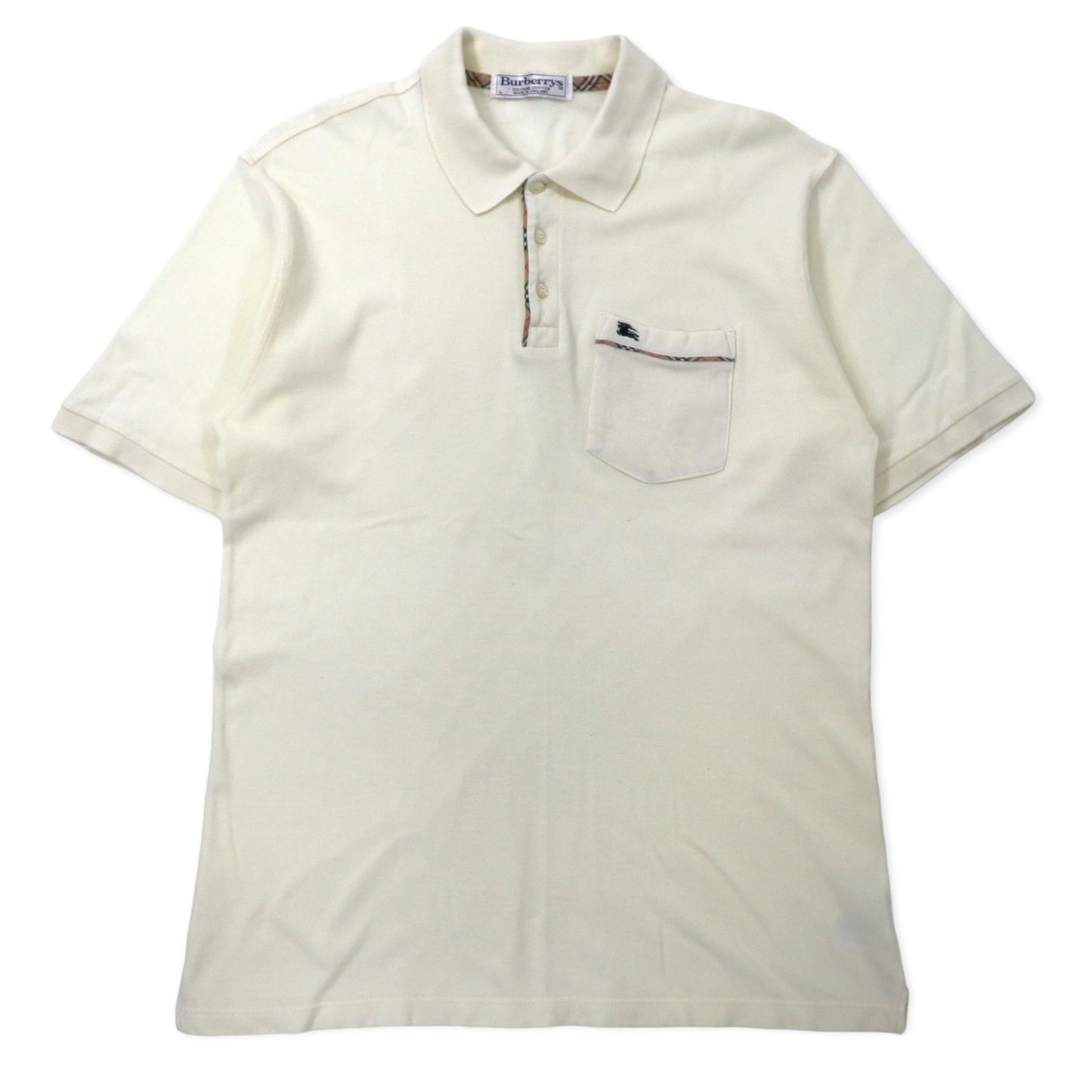 Burberrys England Made Checked Switch Polo Shirt L Cream Cotton 