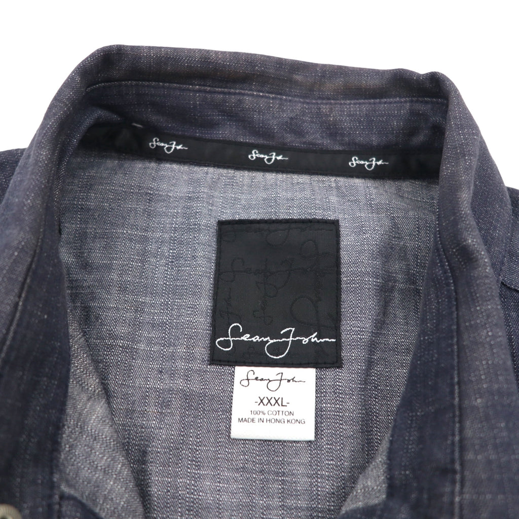 Sean John 00年代 半袖 ブラックデニムシャツ 3XL コットン スナップボタン