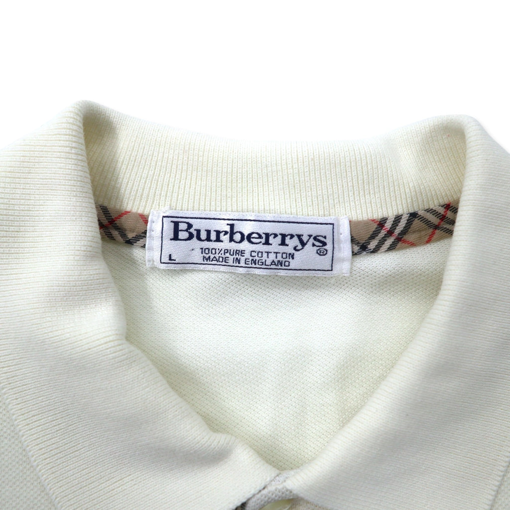 Burberrys Made in England Nova Check Polo Shirt, Large, Cream, Cotton