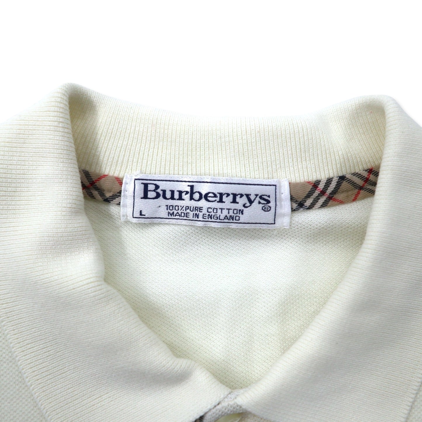 Burberrys イングランド製 ノバチェック切り替え ポロシャツ L クリーム コットン