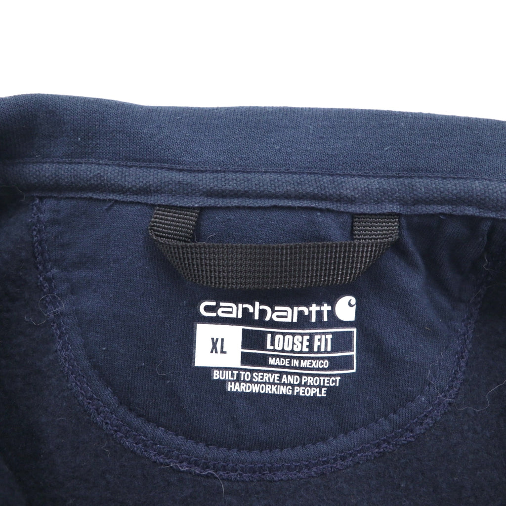 Carhartt Half-Zip Sweatshirt, Navy, Size XL, Loose Fit, Midweight, Front Pocket, Quarter-Zip Mock-Neck Sweatshirt (105294), US Brand, Embroidery