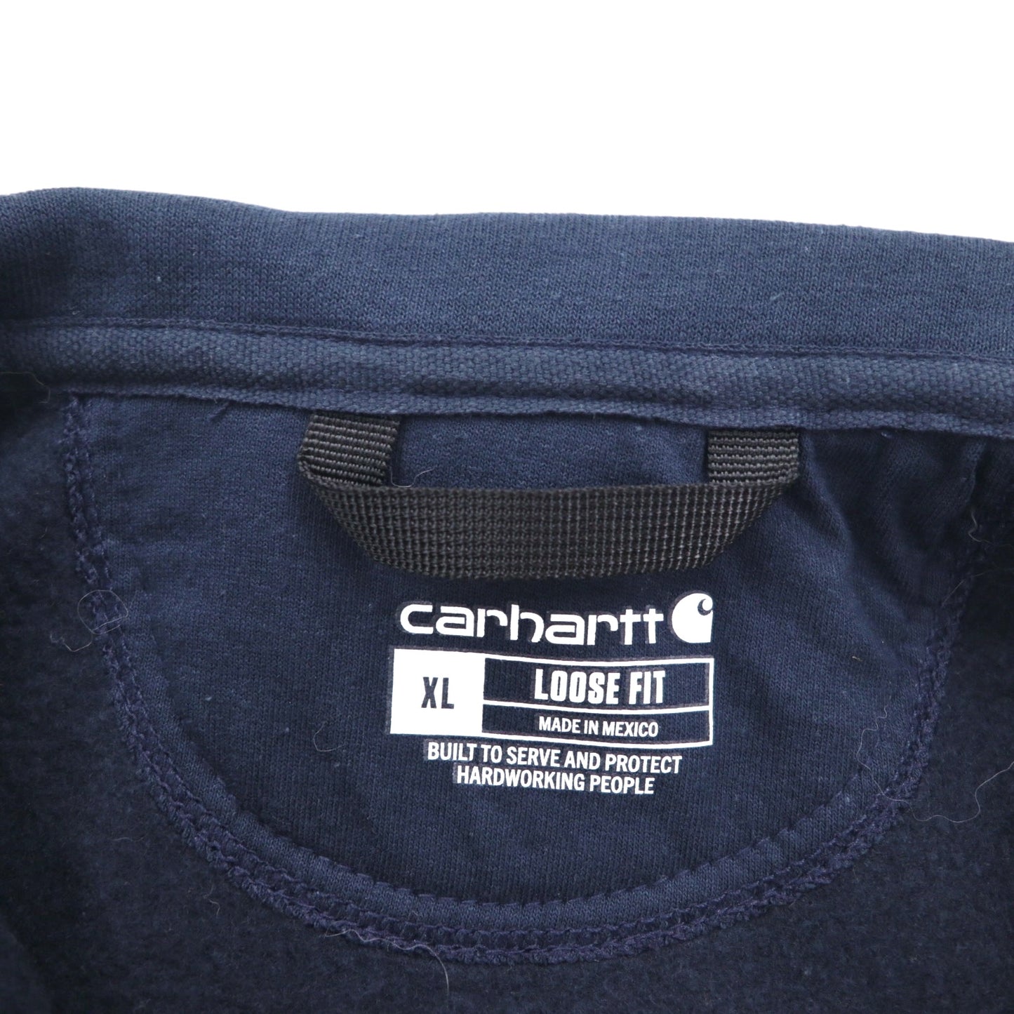 carhartt ハーフジップ スウェット トレーナー XL ネイビー Loose Fit Midweight フロントポケット Quarter-Zip Mock-Neck Sweatshirt 105294 US企業 刺繍