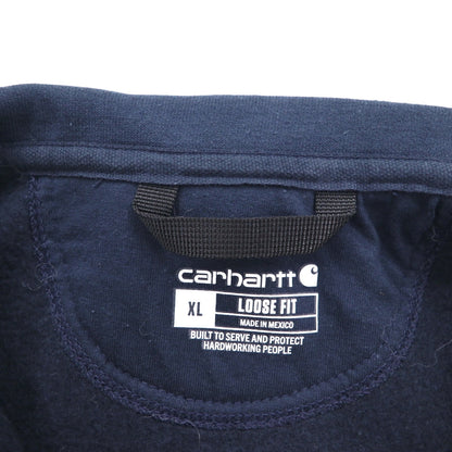 carhartt ハーフジップ スウェット トレーナー XL ネイビー Loose Fit Midweight フロントポケット Quarter-Zip Mock-Neck Sweatshirt 105294 US企業 刺繍