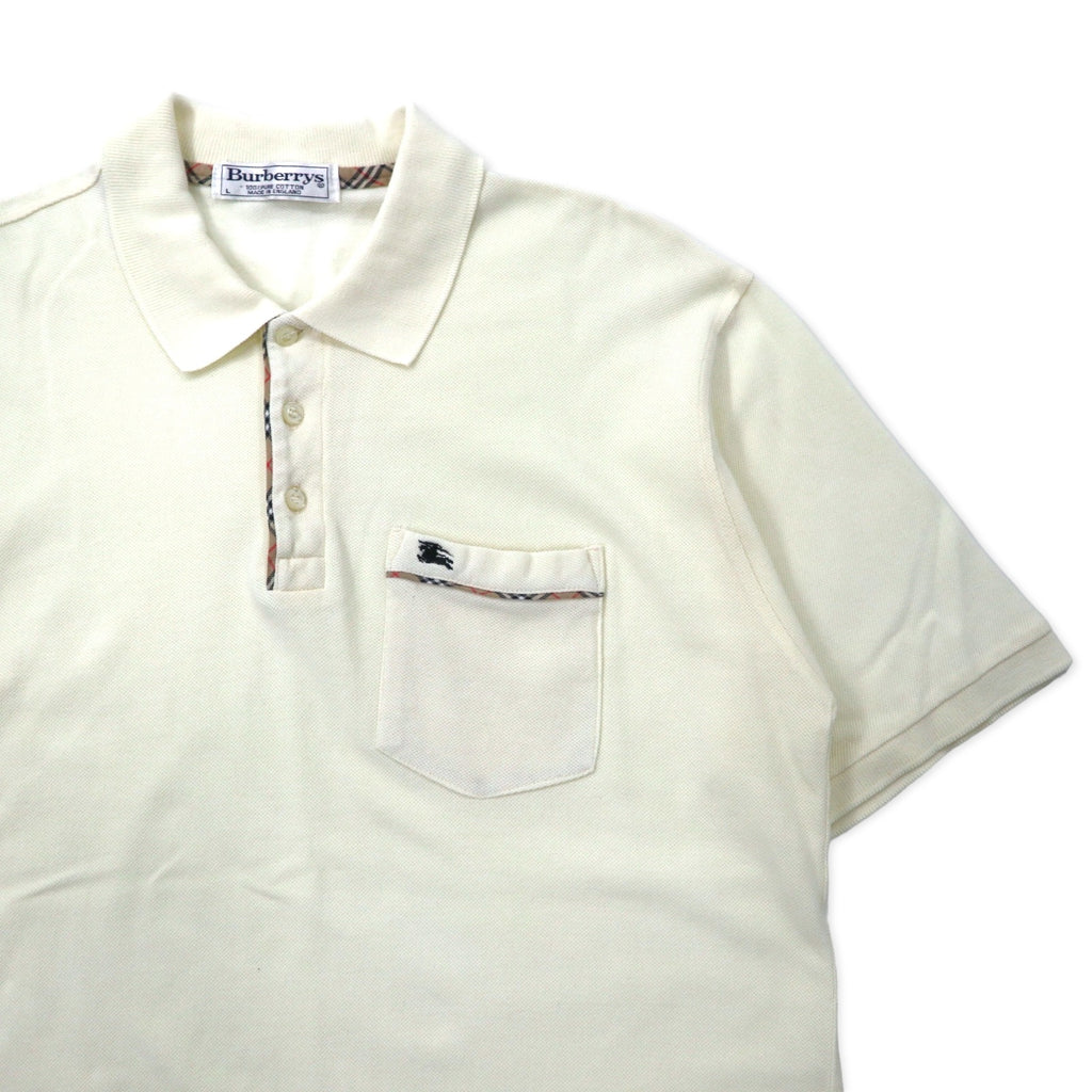 Burberrys Made in England Nova Check Polo Shirt, Large, Cream, Cotton