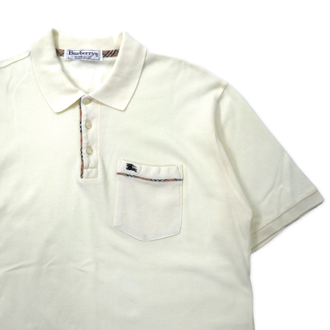 Burberrys Made in England Nova Check Polo Shirt, Large, Cream, Cotton