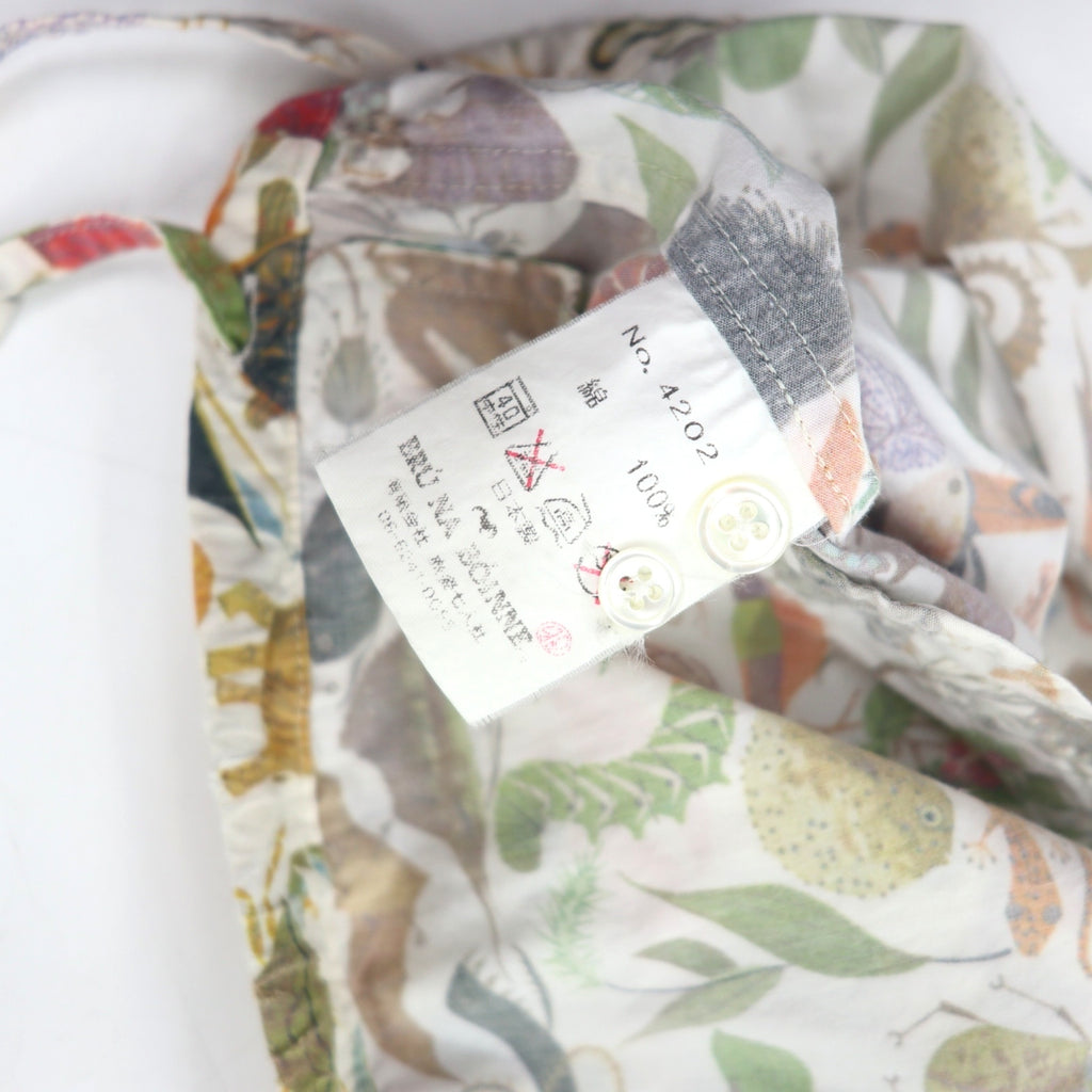 BRU NA BOINNE Biology Shirt Jacket M White Cotton All-over Pattern 4202 Made in Japan