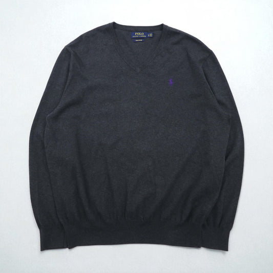 Polo Ralph Lauren Vネック ピマコットン ニット セーター L グレー スモールポニー刺繍