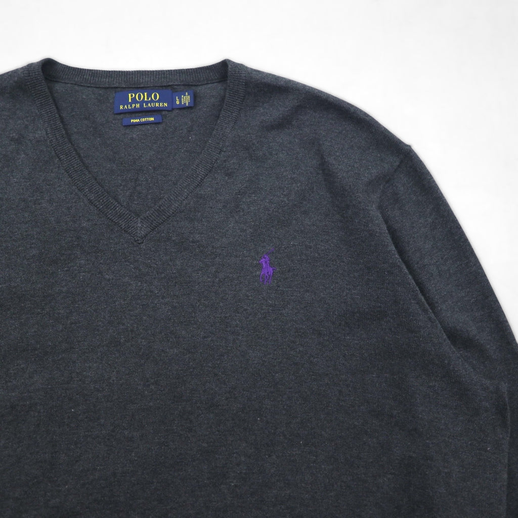 Polo Ralph Lauren Vネック ピマコットン ニット セーター L グレー スモールポニー刺繍