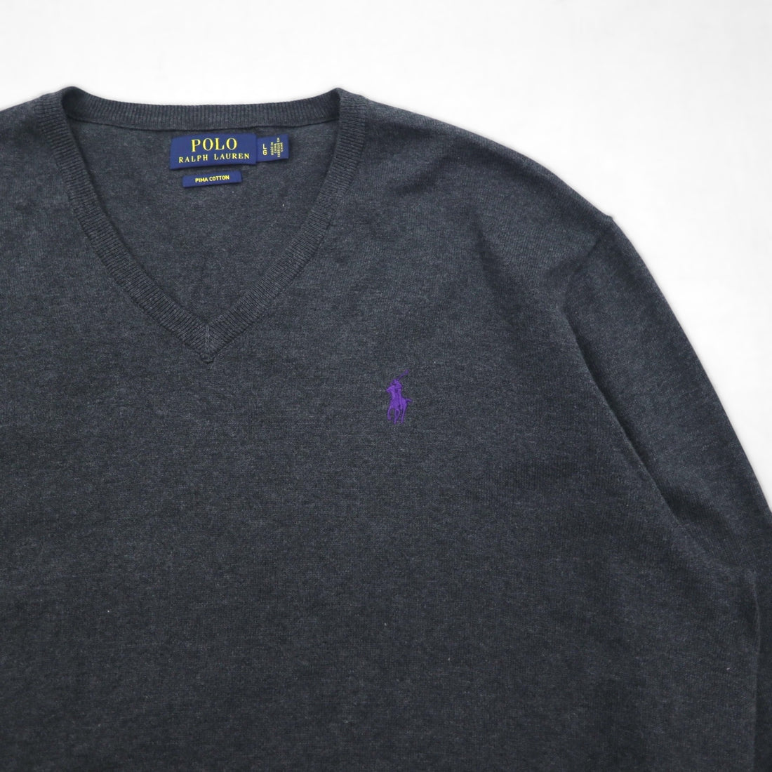Polo Ralph Lauren Vネック ピマコットン ニット セーター L グレー スモールポニー刺繍