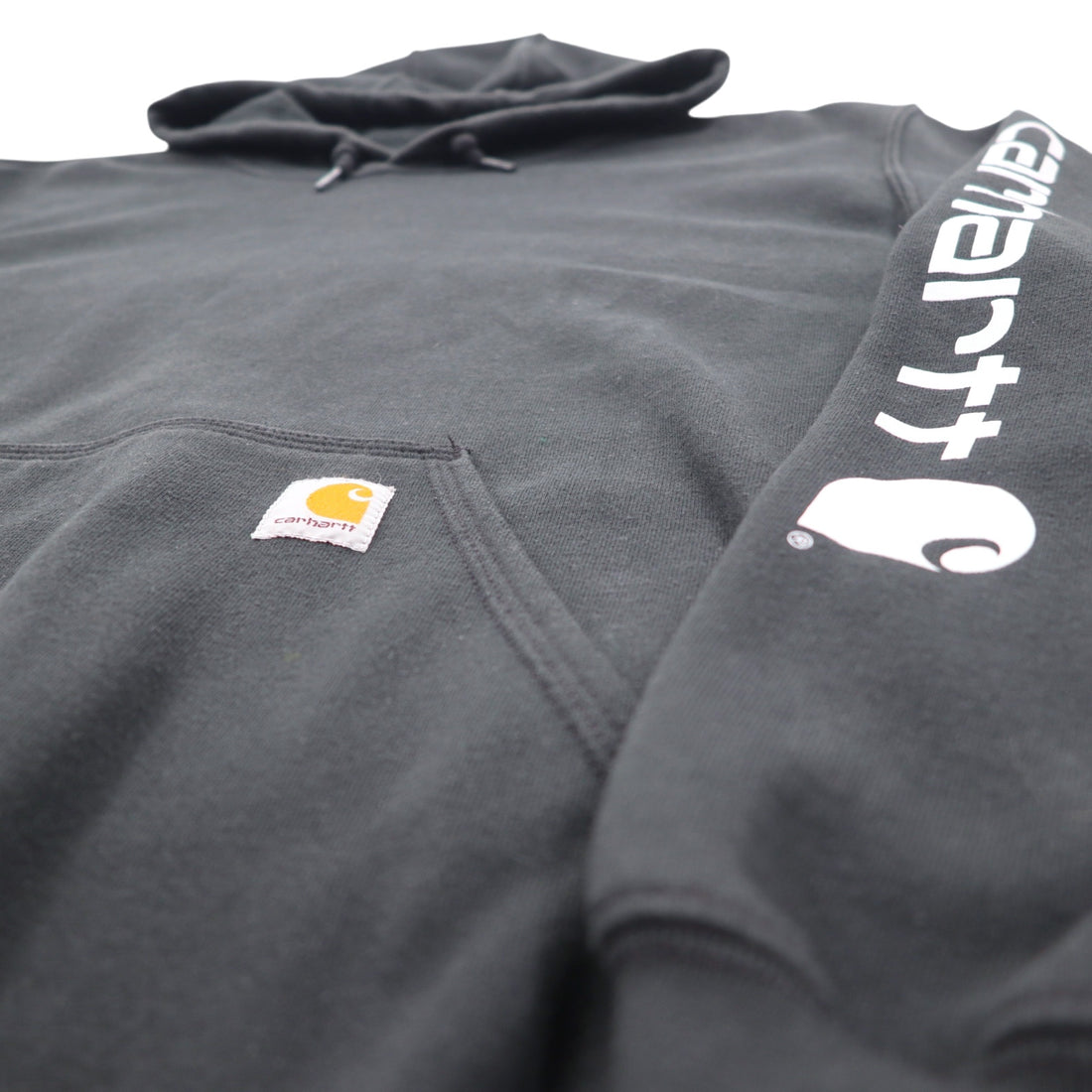 Carhartt ORIGINAL FIT pullover hoodie 2XL black cotton fleece lining sleeve logo MIDWEIGHT HOODED LOGO SWEATSHIRT K288 Made in Mexico
