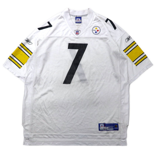 日本然リトテ-古着オンライン-Reebok NFL ゲームシャツ 2XL ホワイト ポリエステル メッシュ Steelers ナンバリング ビッグサイズ-REEBOK NFL Game Shirt 2XL White Polyester Mesh Steelers Numbering Big Size