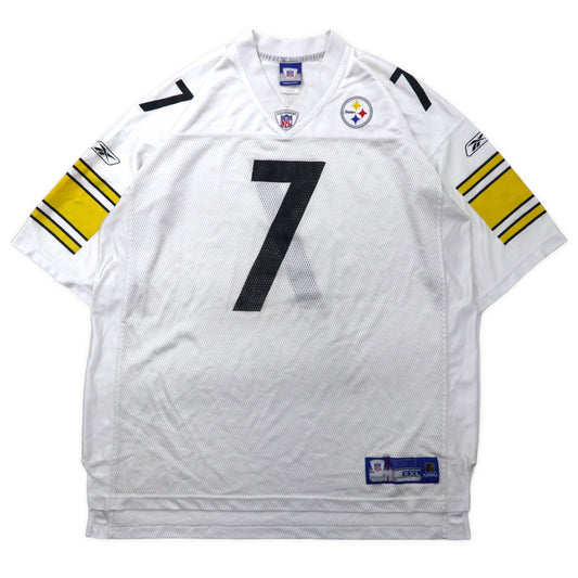 Reebok NFL ゲームシャツ 2XL ホワイト ポリエステル メッシュ Steelers ナンバリング ビッグサイズ