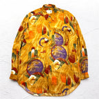 TRUSSARDI 90年代 オールド 総柄 レトロシャツ XL オレンジ レーヨン ビッグサイズ 日本製