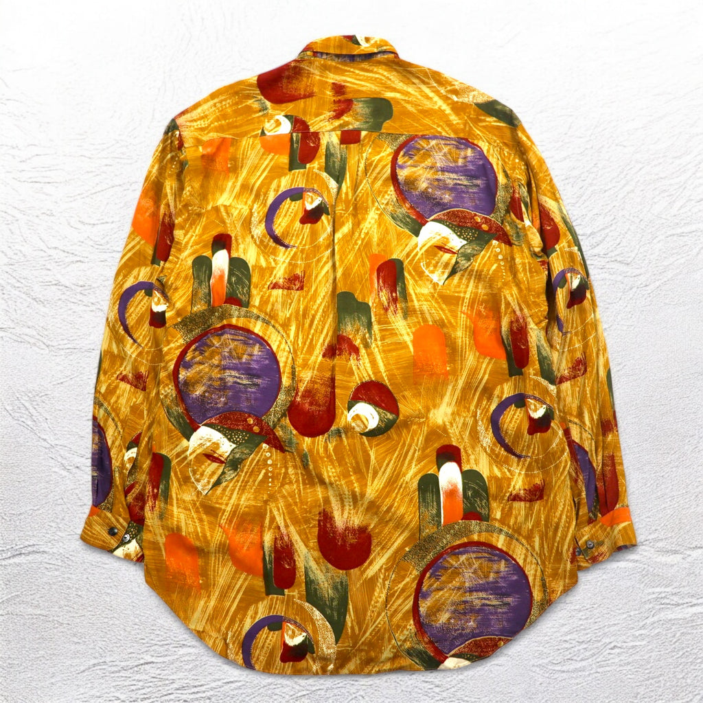 TRUSSARDI 90年代 オールド 総柄 レトロシャツ XL オレンジ レーヨン ビッグサイズ 日本製