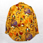 TRUSSARDI 90年代 オールド 総柄 レトロシャツ XL オレンジ レーヨン ビッグサイズ 日本製