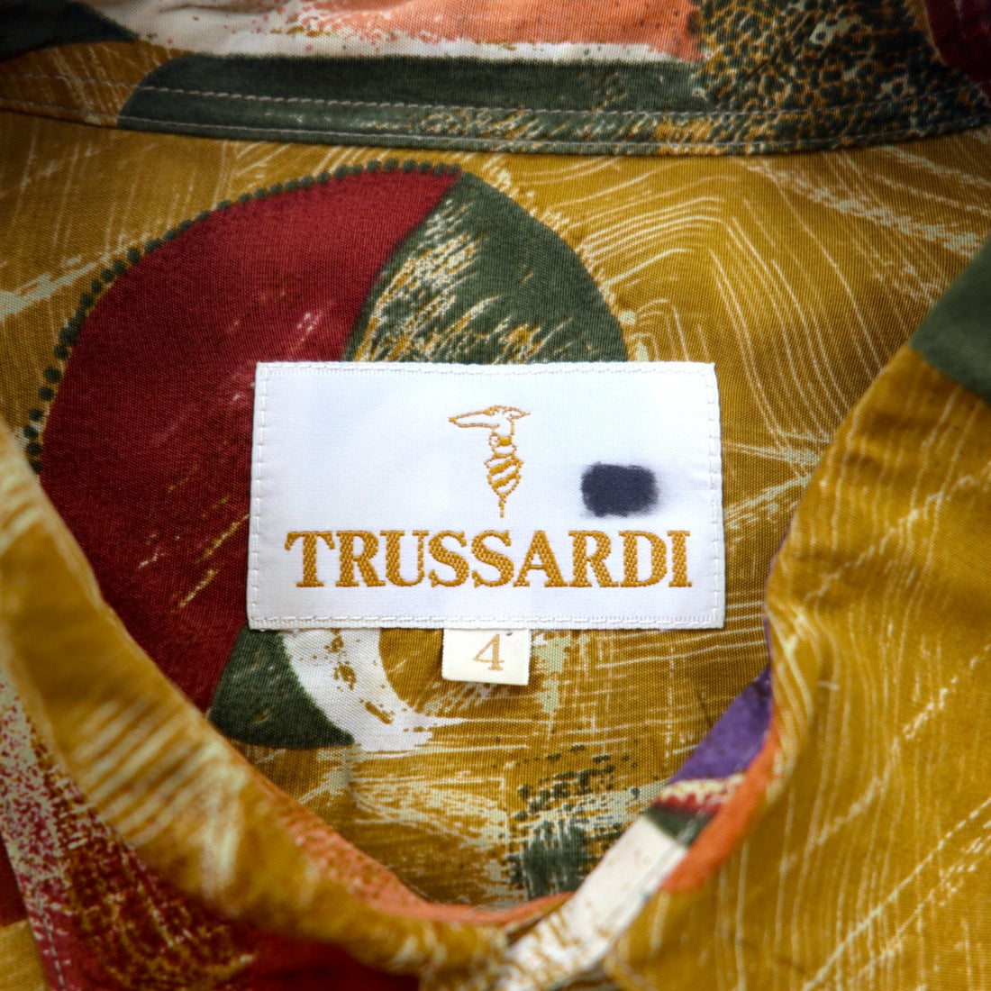 TRUSSARDI 90s Old Patterned Retro Shirt XL Orange Rayon Big Size Made in Japan