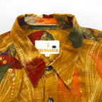 TRUSSARDI 90年代 オールド 総柄 レトロシャツ XL オレンジ レーヨン ビッグサイズ 日本製