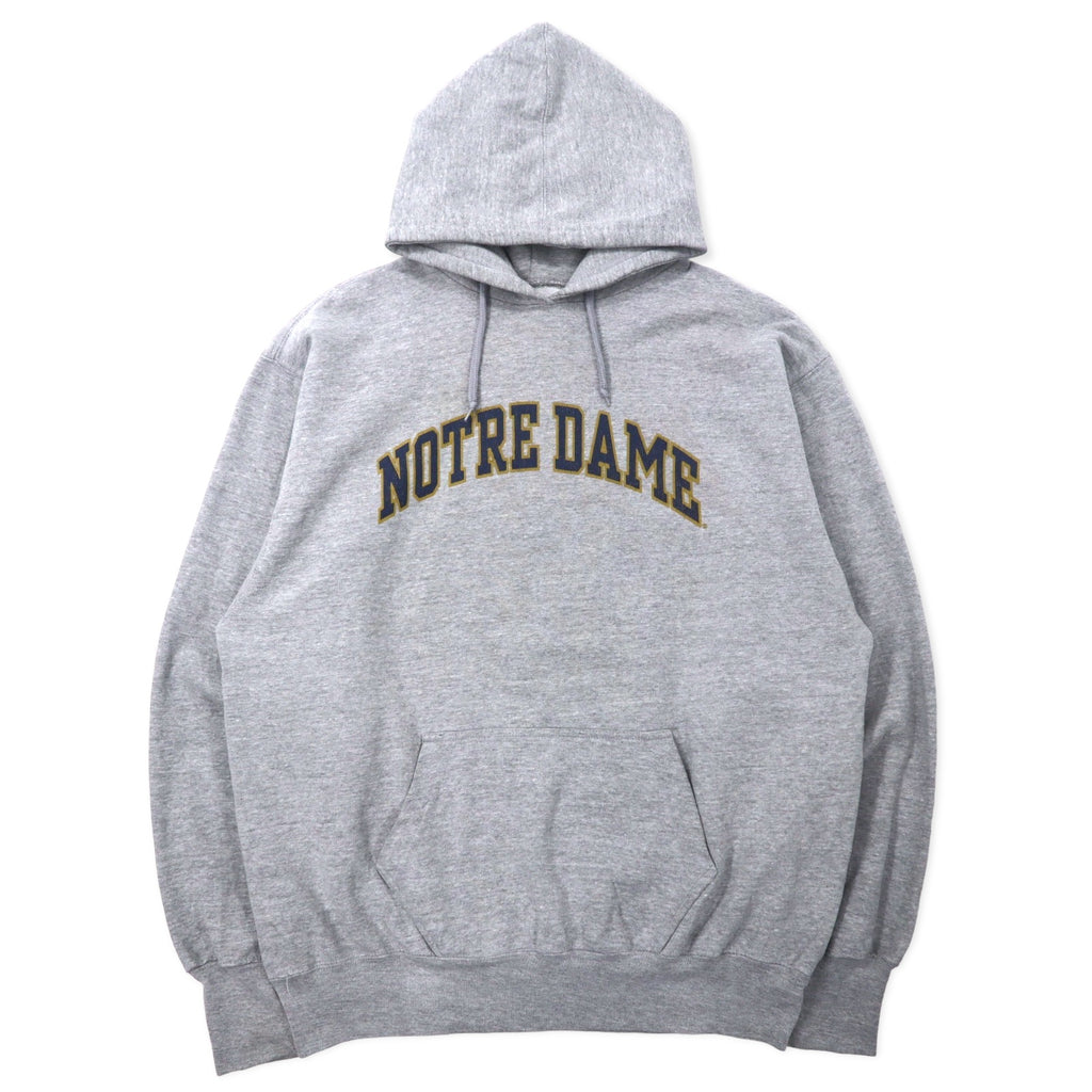日本然リトテ-古着オンライン-STEVE AND BARRY'S ヘビーウェイト カレッジプリント プルオーバーパーカー L グレー コットン パキ綿 NOTRE DAME ビッグサイズ-STEVE AND BARRY'S Heavyweight College Print Pullover Hoodie L Gray Cotton Paki Cotton NOTRE DAME Big Size