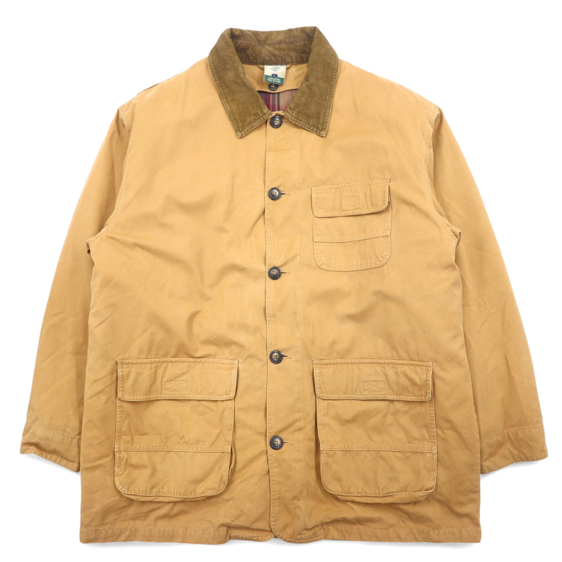 日本然リトテ-古着オンライン-NORTHEAST OUTFITTERS ハンティングジャケット チョアコート カバーオール L ベージュ コットン ダック地 ライナー着脱式 裏地チェック 襟袖コーデュロイ-NORTHEAST OUTFITTERS Hunting Jacket Choa Coat Coverall L Beige Cotton Duck Fabric Liner Detachable Lining Checked Collar Sleeve Corduroy