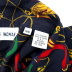 80s CHAUS WOMAN Retro Open Collar Shirt Blouse 18W Navy Polyester All-over Pattern