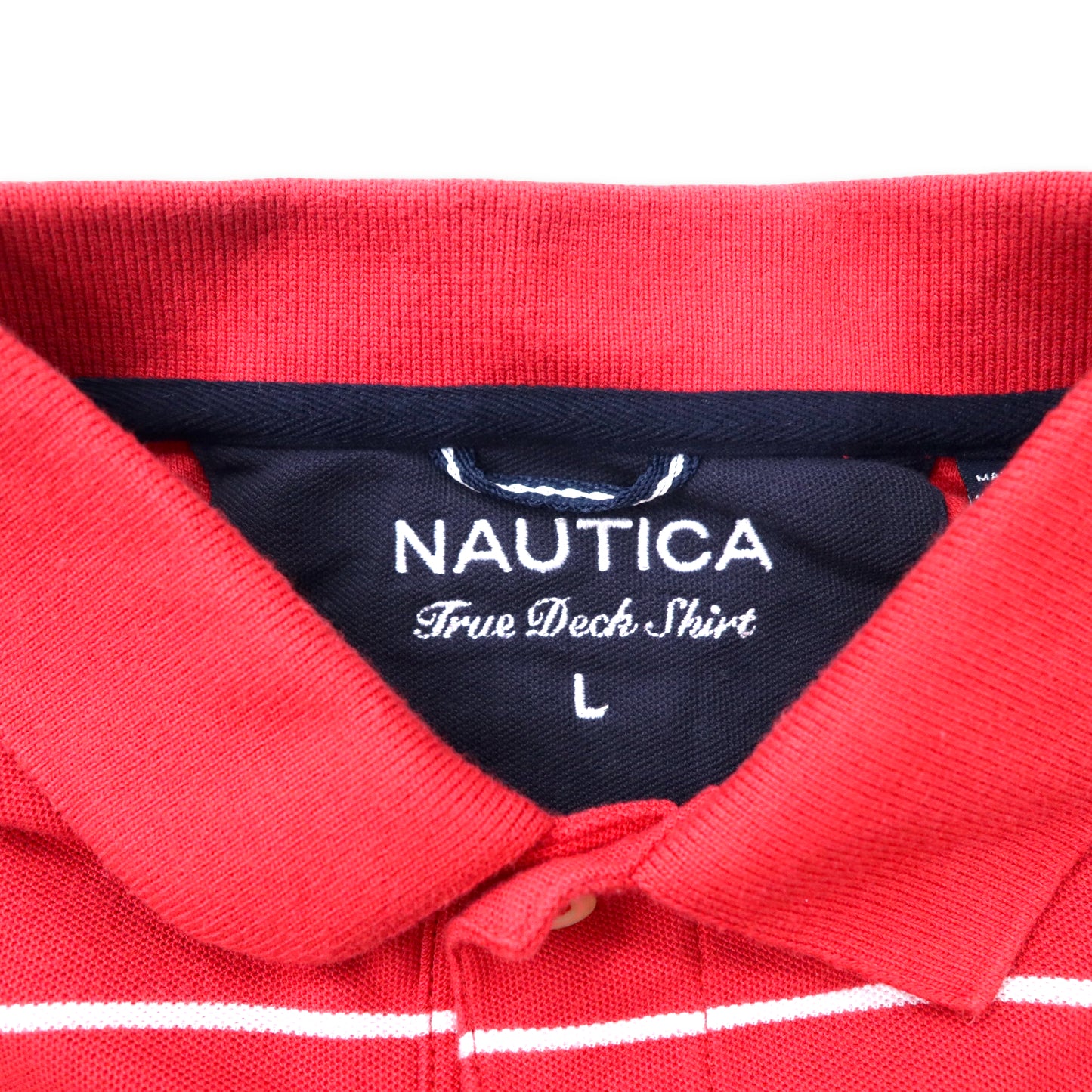 NAUTICA ボーダー ポロシャツ L ピンク コットン ワンポイントロゴ ペルー製
