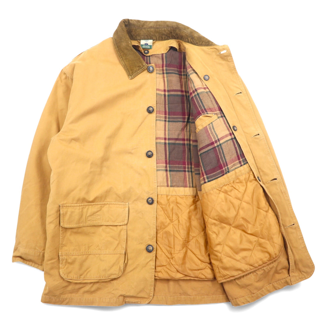 NORTHEAST OUTFITTERS Hunting Jacket Chore Coat Coverall L Beige Cotton Duck Fabric Removable Liner Check Lining Corduroy Collar and Sleeves