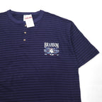 USA製 90年代 COTTON DELUXE シングルステッチ ヘンリーネック Tシャツ 2XL ネイビー ボーダー BRANSON 未使用品