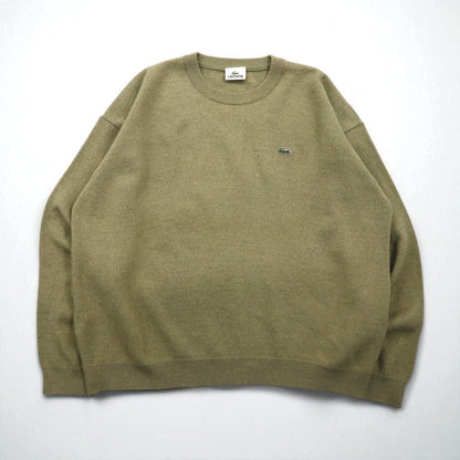 LACOSTE クルーネック セーター ニット L ベージュ ウール ワンポイントロゴ