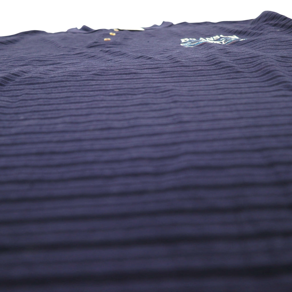 USA製 90年代 COTTON DELUXE シングルステッチ ヘンリーネック Tシャツ 2XL ネイビー ボーダー BRANSON 未使用品
