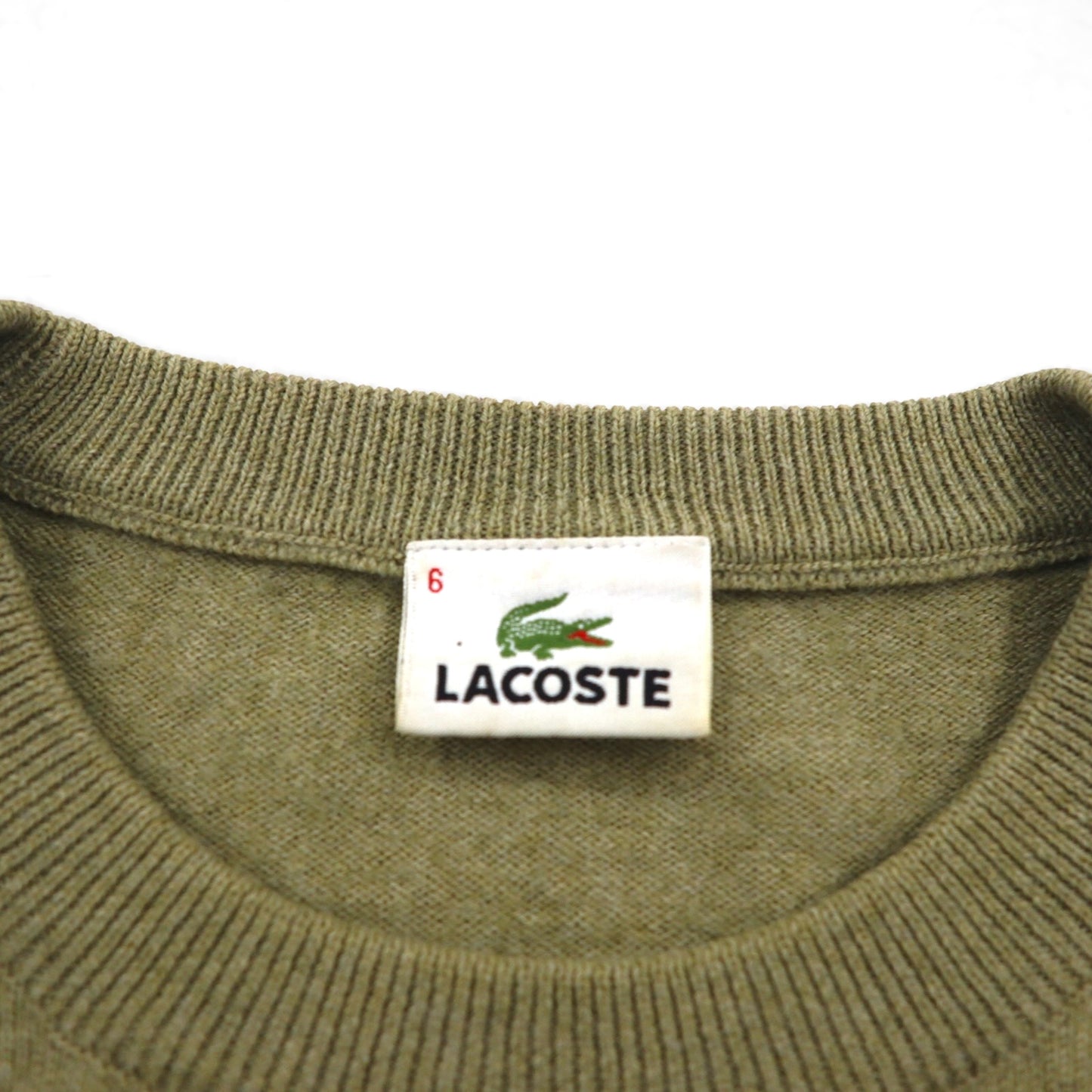 LACOSTE クルーネック セーター ニット L ベージュ ウール ワンポイントロゴ