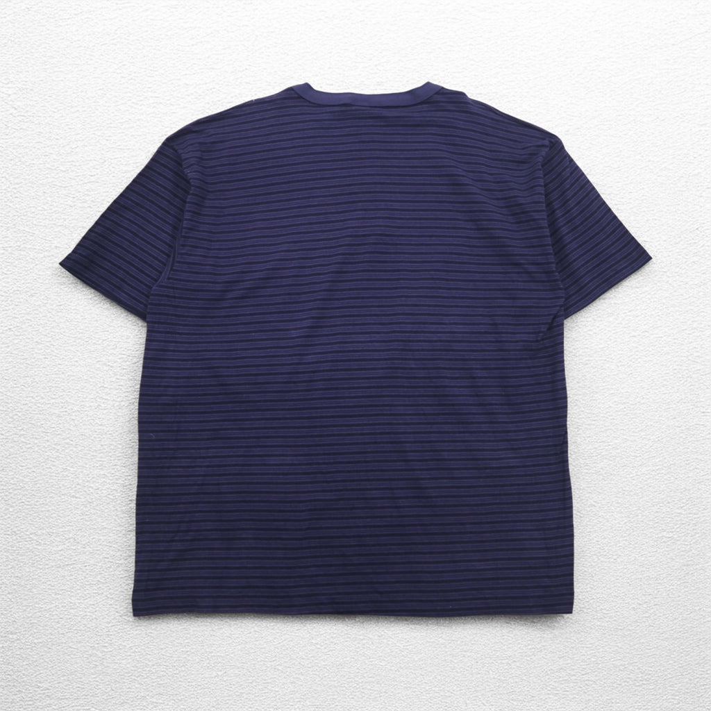 USA製 90年代 COTTON DELUXE シングルステッチ ヘンリーネック Tシャツ 2XL ネイビー ボーダー BRANSON 未使用品