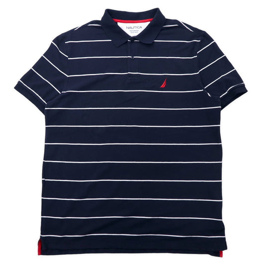 日本然リトテ-古着オンライン-NAUTICA ボーダー ポロシャツ XXL ネイビー コットン ワンポイントロゴ ビッグサイズ-Nautica Striped Polo Shirt XXL Navy Cotton One Point Logo Big Size