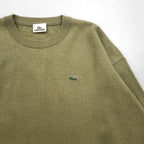 LACOSTE クルーネック セーター ニット L ベージュ ウール ワンポイントロゴ