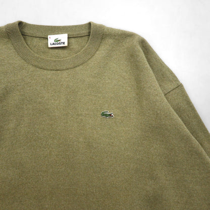 LACOSTE クルーネック セーター ニット L ベージュ ウール ワンポイントロゴ