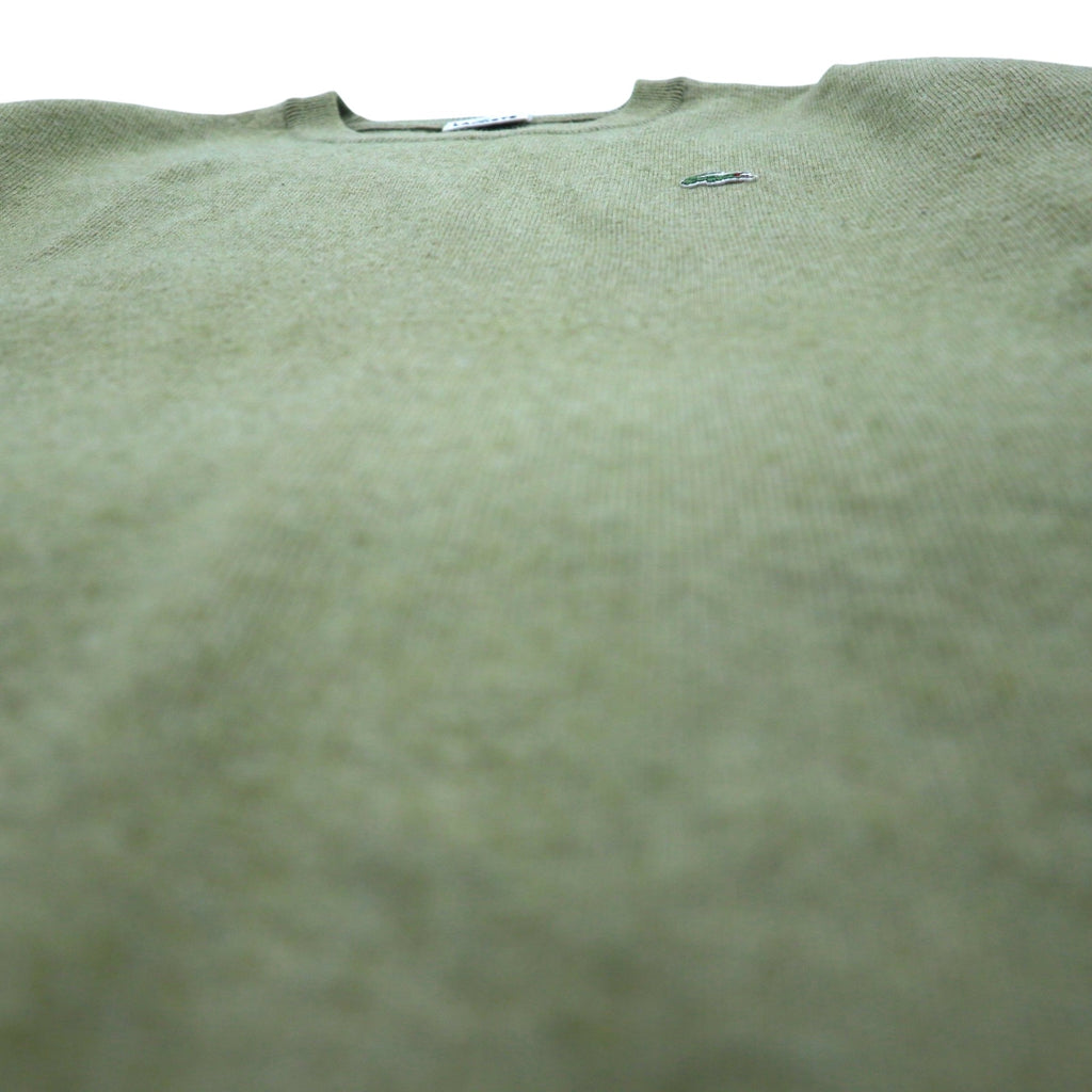 LACOSTE クルーネック セーター ニット L ベージュ ウール ワンポイントロゴ