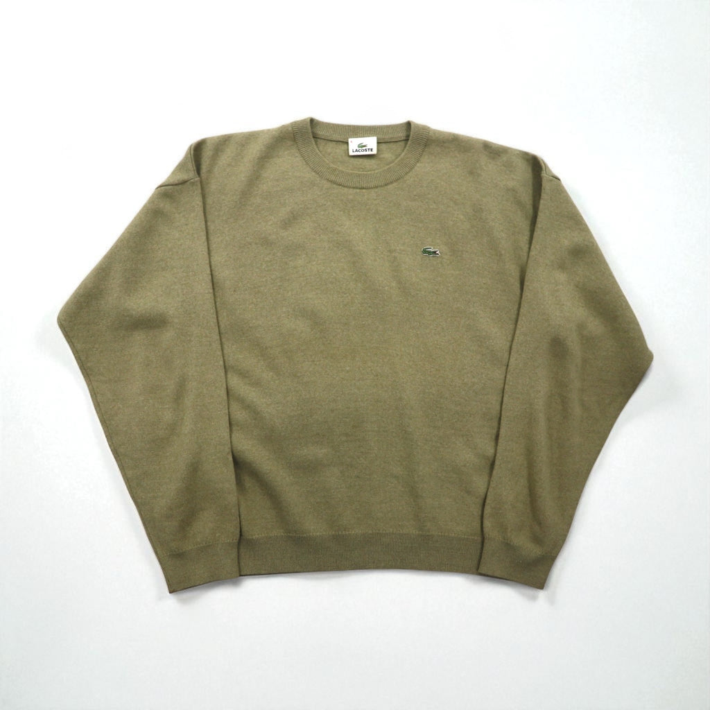 LACOSTE クルーネック セーター ニット L ベージュ ウール ワンポイントロゴ
