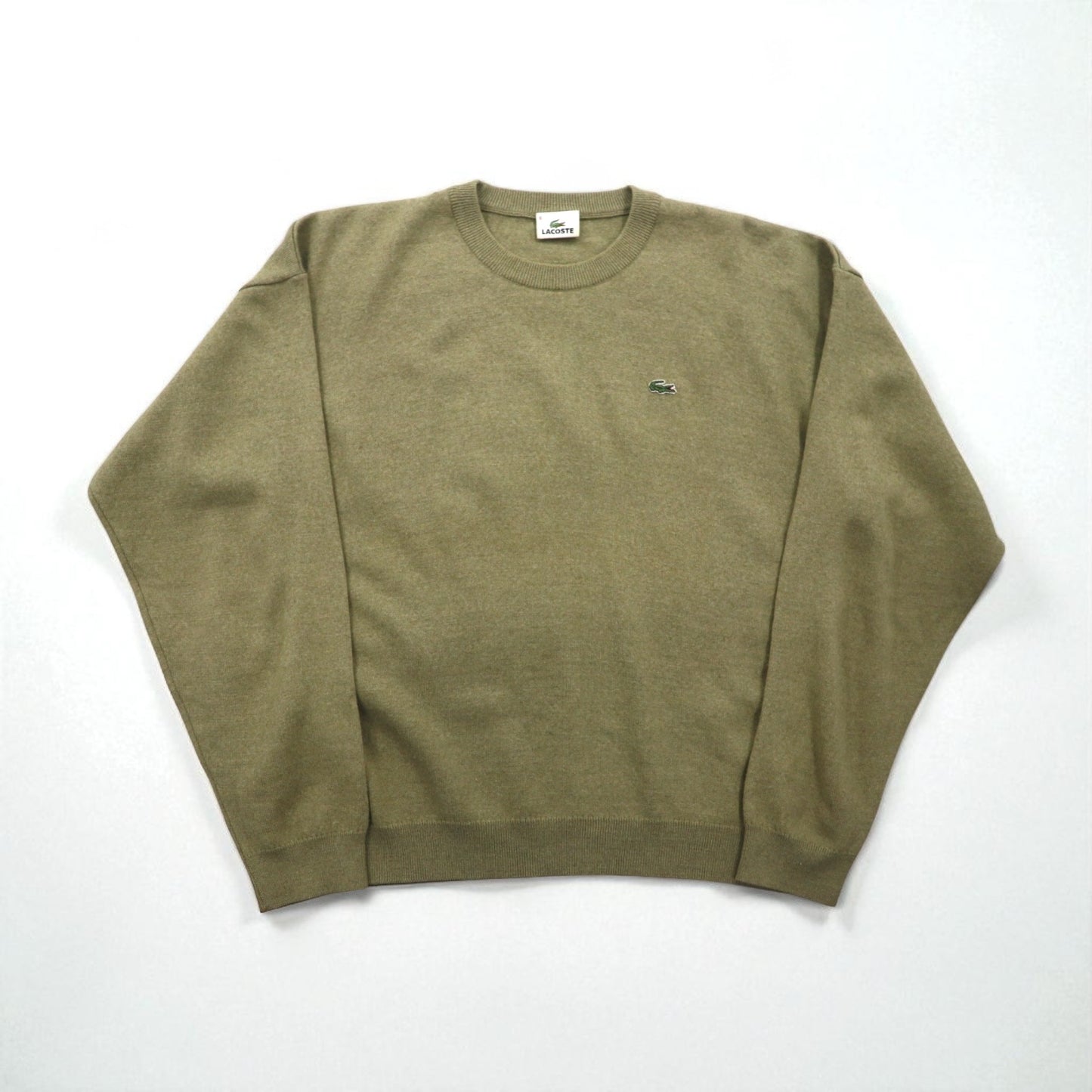 LACOSTE クルーネック セーター ニット L ベージュ ウール ワンポイントロゴ