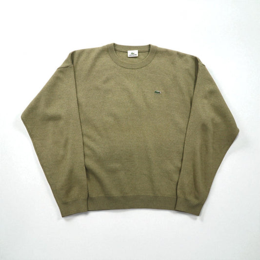 LACOSTE クルーネック セーター ニット L ベージュ ウール ワンポイントロゴ